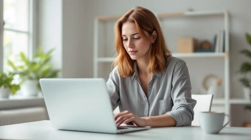 Frau lernt am Laptop KI-Grundlagen in einer hellen Wohnung in Ludwigshafen